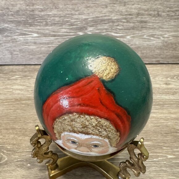 Santa Claus Sweet Face Gourd Hand Painted Christmas Folk Art Decor Signed Brass - Picture 3 of 14